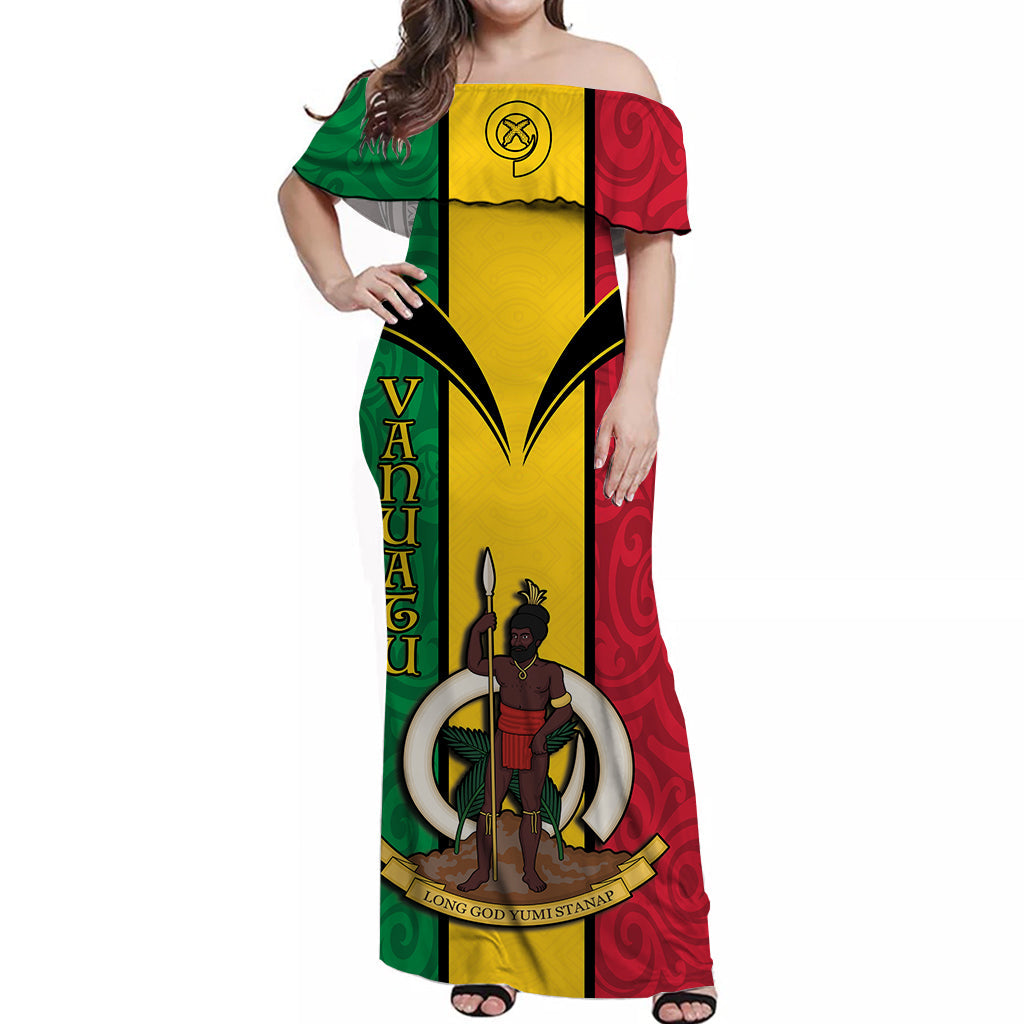 Vanuatu Off Shoulder Long Dress Pig Tusk Polynesian LT13 Women Yellow - Polynesian Pride