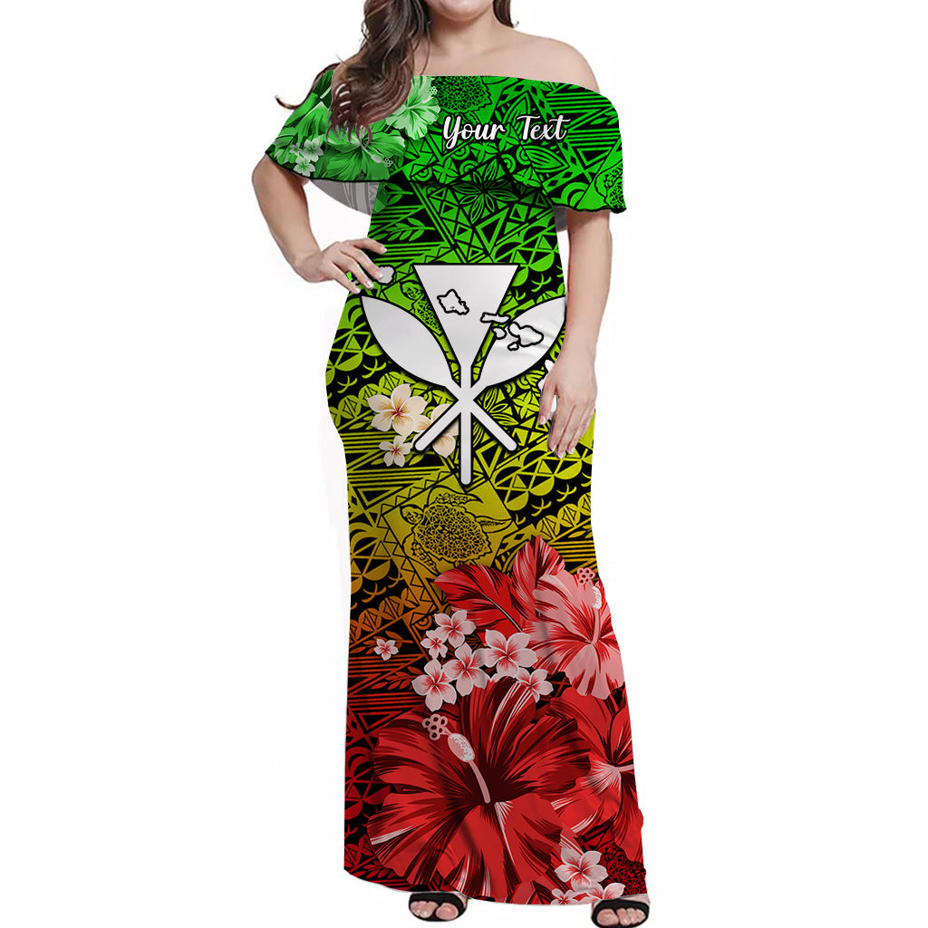 (Custom Personalised) Hawaii Off Shoulder Long Dress Map and Turtle Reggae Flowers LT13 Women Reggae - Polynesian Pride