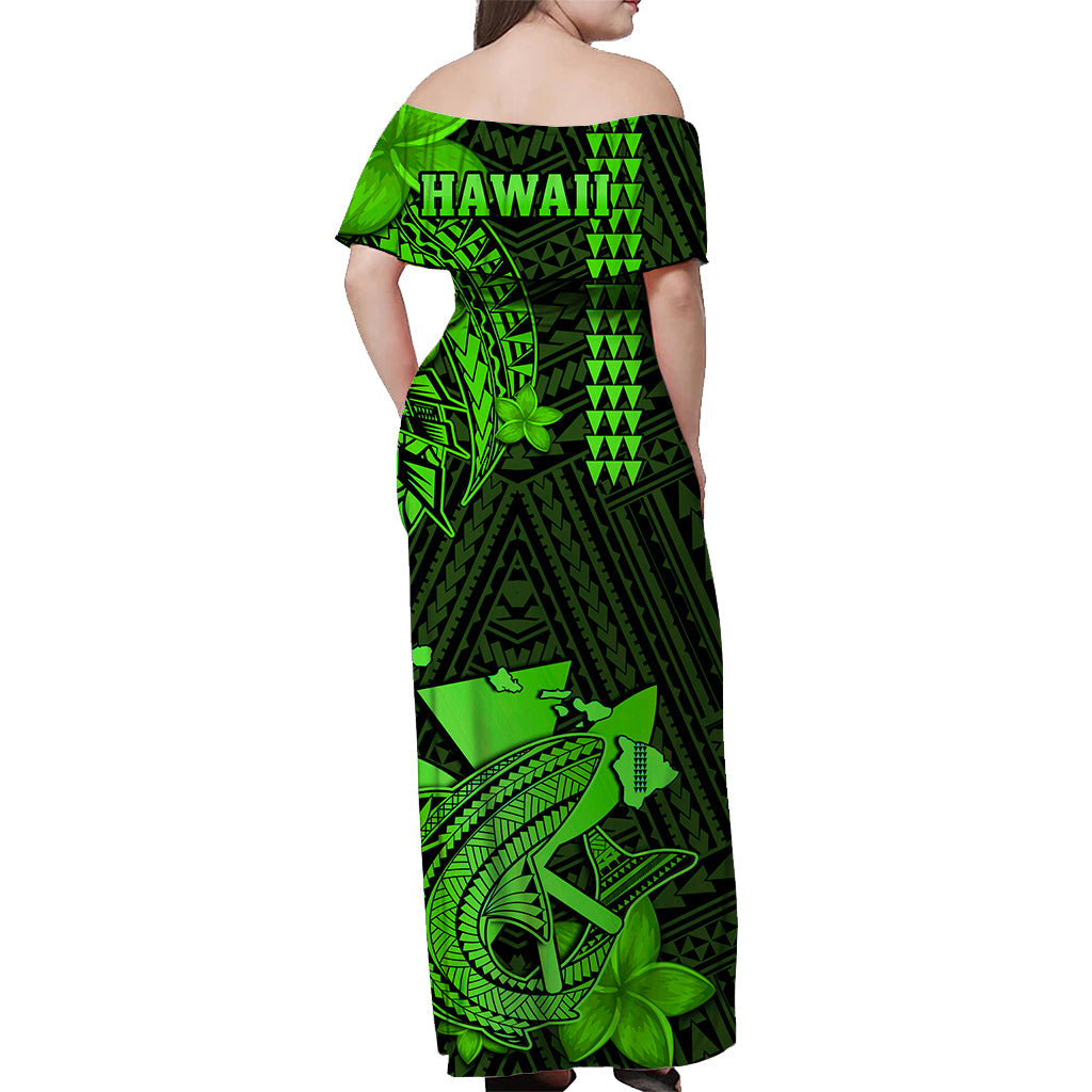 (Custom Personalised) Hawaii Off Shoulder Long Dress Kakau Kanaka Maoli Combine Polynesian Shark Ver.02 LT14 - Polynesian Pride