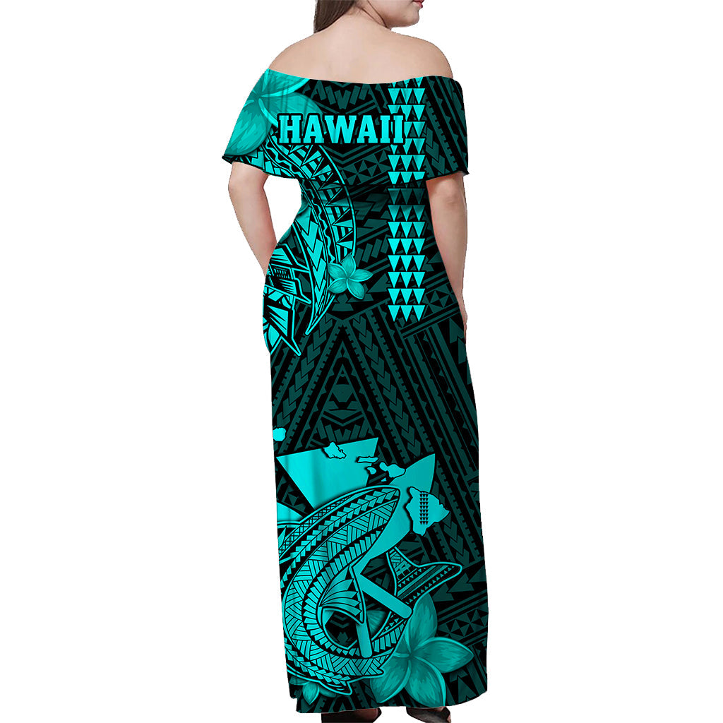 (Custom Personalised) Hawaii Off Shoulder Long Dress Kakau Kanaka Maoli Combine Polynesian Shark Ver.04 LT14 - Polynesian Pride