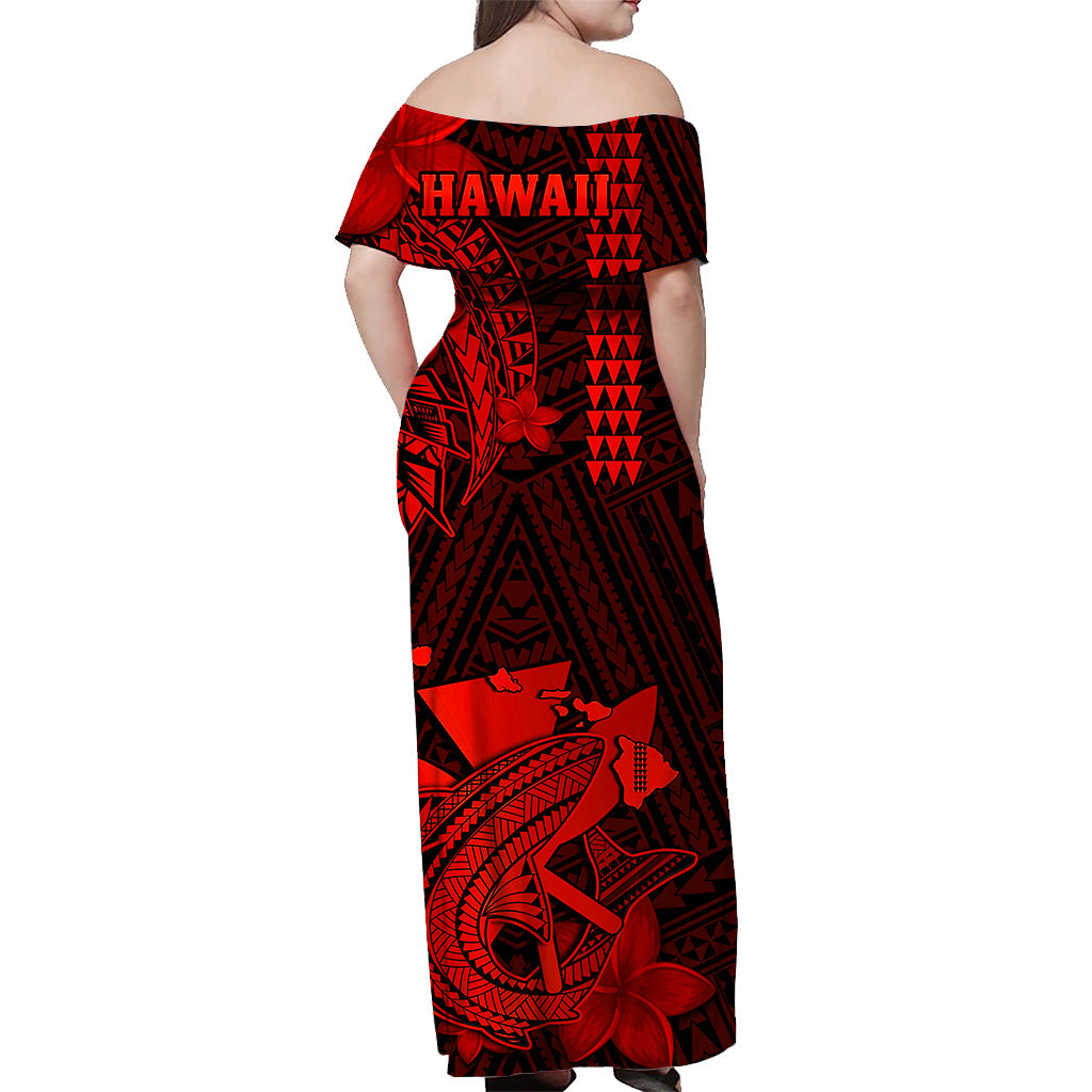 (Custom Personalised) Hawaii Off Shoulder Long Dress Kakau Kanaka Maoli Combine Polynesian Shark Ver.06 LT14 - Polynesian Pride