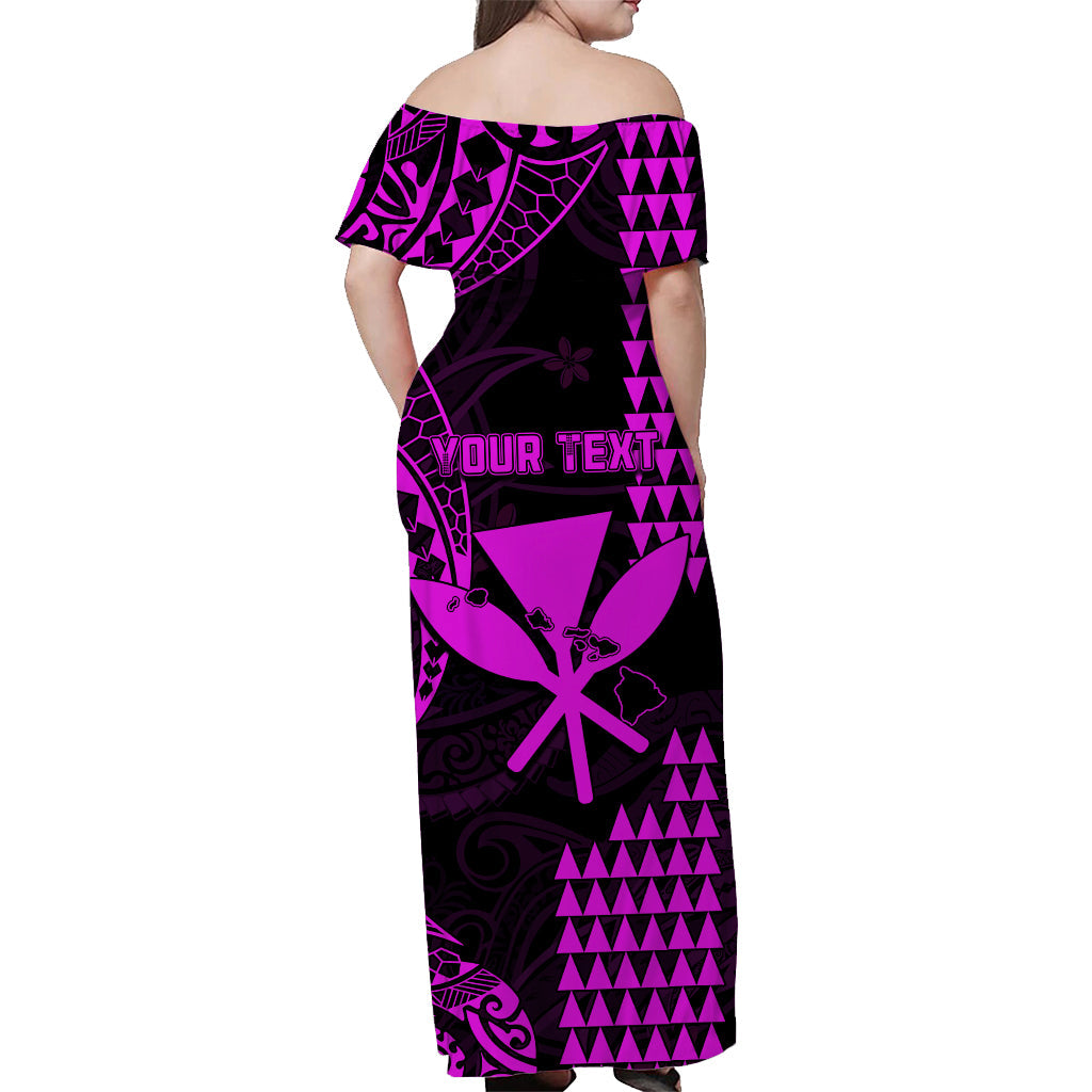 (Custom Personalised) Hawaii Day Kakau Off Shoulder Long Dress Proud To Be Hawaiian Purple King Kamehameha and Kanaka Maoli LT13 - Polynesian Pride