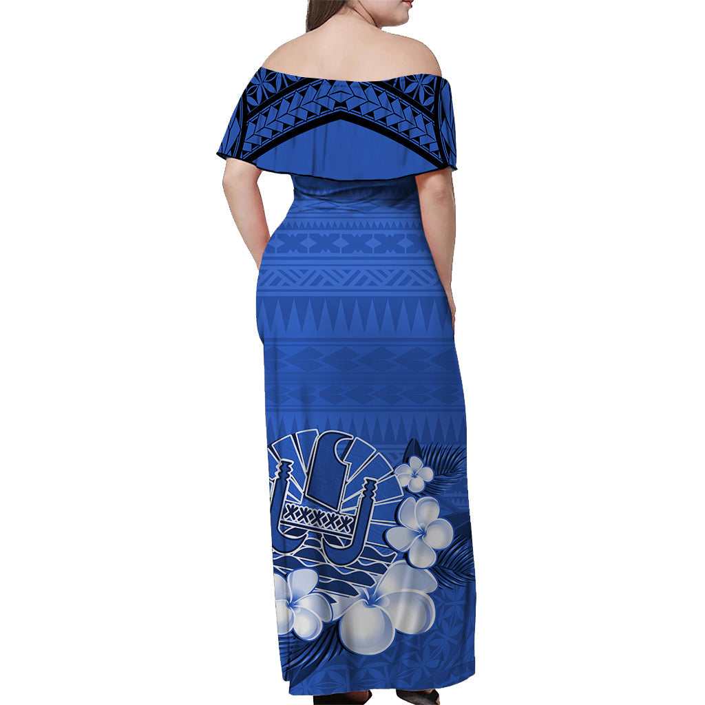 French Polynesia Off Shoulder Long Dress Happy Internal Autonomy Day Special Blue Version LT14 - Polynesian Pride