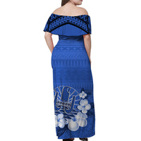 French Polynesia Off Shoulder Long Dress Happy Internal Autonomy Day Special Blue Version LT14 - Polynesian Pride