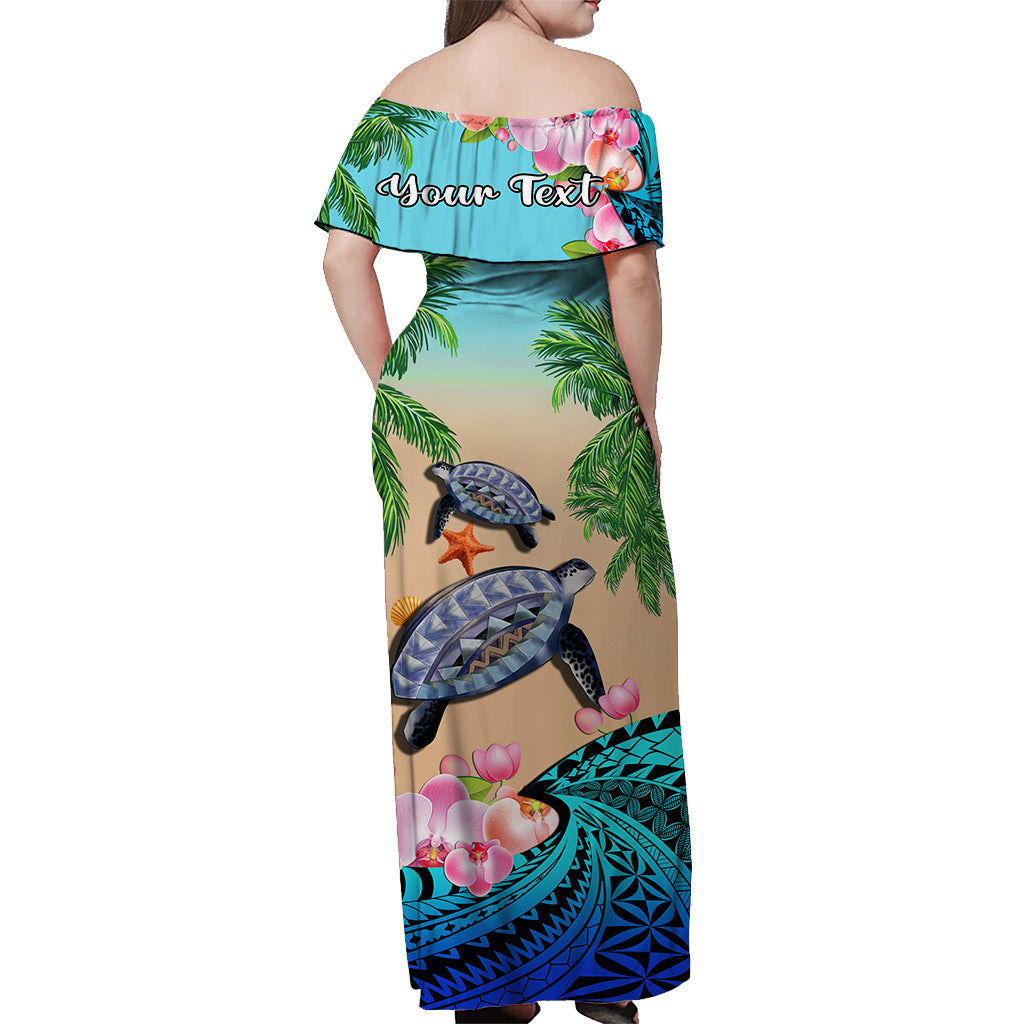 (Custom Personalised) Polynesian Turtle Coconut Tree And Orchids Off Shoulder Long Dress LT14 - Polynesian Pride