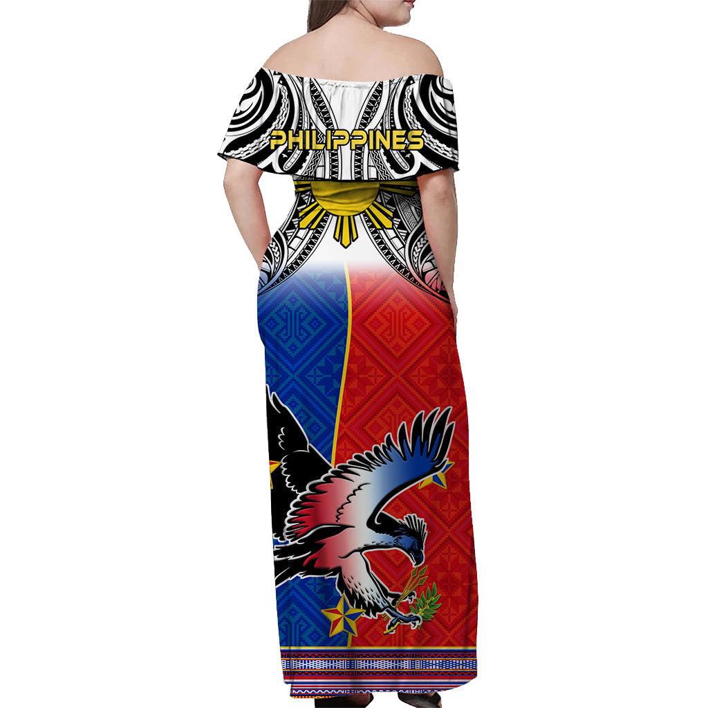 Philippines Off Shoulder Long Dress Polynesian Filipino Pattern With Eagle LT14 - Polynesian Pride