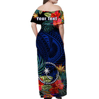 (Custom Personalised) Chuuk State Off Shoulder Long Dress FSM Hibiscus Flowers Mix Polynesian LT14 - Polynesian Pride