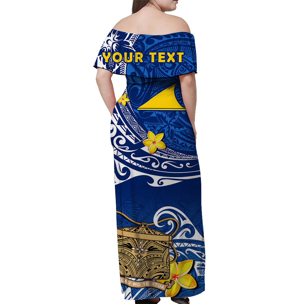 (Custom Personalised) Tokelau Off Shoulder Long Dress National Badge Polynesian Happy 74th Independence Anniversary LT14 - Polynesian Pride