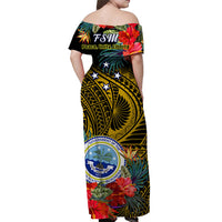 Federated States of Micronesia Off Shoulder Long Dress Hibiscus Flowers FSM Seal Polynesian Ver.06 LT14 - Polynesian Pride