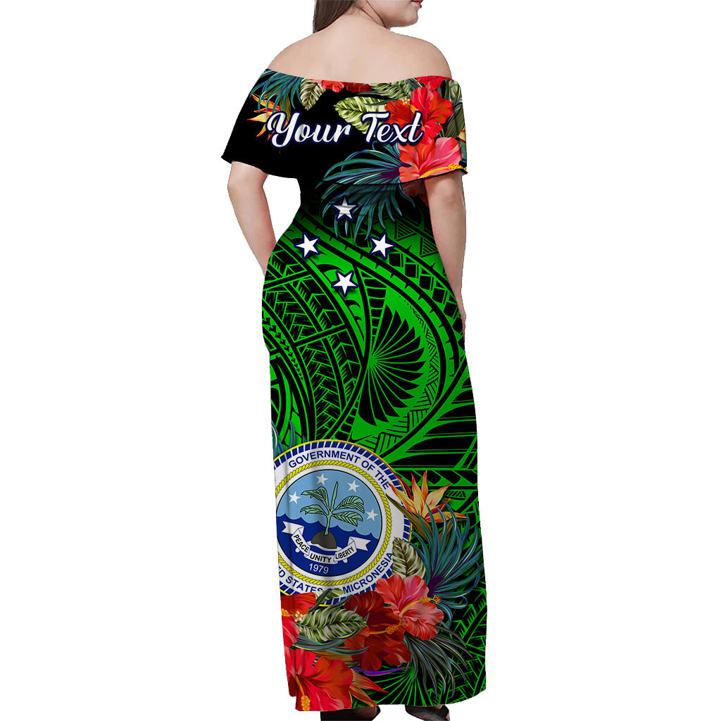 (Custom Personalised) Federated States of Micronesia Off Shoulder Long Dress Hibiscus Flowers FSM Seal Polynesian Ver.02 LT14 - Polynesian Pride