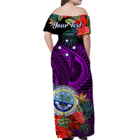 (Custom Personalised) Federated States of Micronesia Off Shoulder Long Dress Hibiscus Flowers FSM Seal Polynesian Ver.04 LT14 - Polynesian Pride