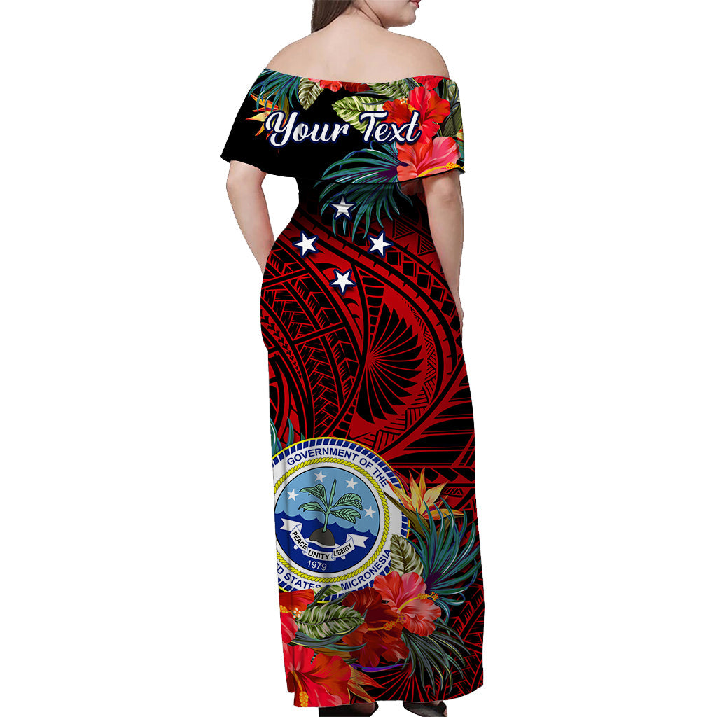 (Custom Personalised) Federated States of Micronesia Off Shoulder Long Dress Hibiscus Flowers FSM Seal Polynesian Ver.05 LT14 - Polynesian Pride