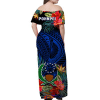 Pohnpei State Off Shoulder Long Dress FSM Hibiscus Flowers Mix Polynesian LT14 - Polynesian Pride