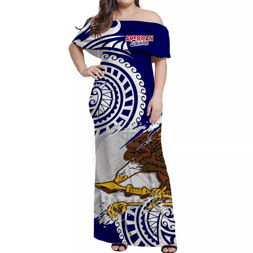 American Samoa Independence Day Off Shoulder Long Dress Polynesian Special Version LT14 Women Blue - Polynesian Pride