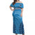 (Custom Personalised) Fiji University Off Shoulder Long Dress National Fijian Tapa Pattern Blue LT14 Women Blue - Polynesian Pride