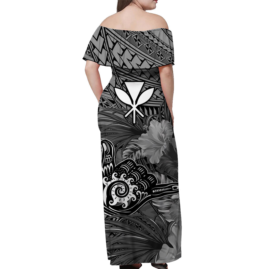 The Shaka Hawaii Off Shoulder Long Dress Tropical Flowers Gray Version LT13 - Polynesian Pride