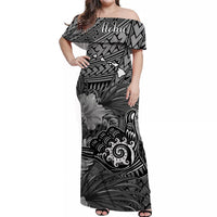 The Shaka Hawaii Off Shoulder Long Dress Tropical Flowers Gray Version LT13 Women Gray - Polynesian Pride