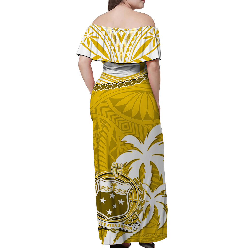 Samoa Off Shoulder Long Dress Samoan Coat Of Arms With Coconut Yellow Style LT14 - Polynesian Pride