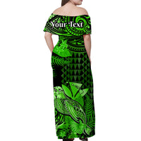(Custom Personalised) Hawaii Monk Seal Off Shoulder Long Dress Kakau With Kanaka Green LT14 - Polynesian Pride