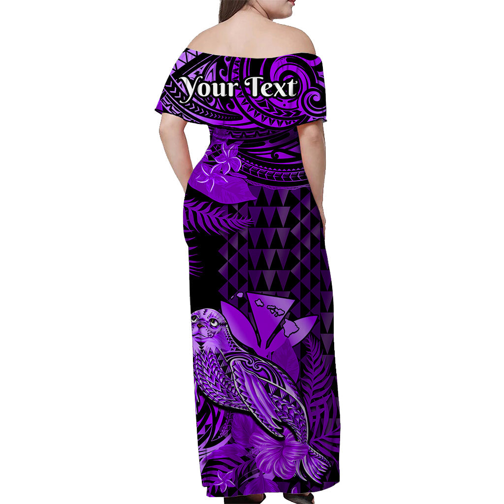 (Custom Personalised) Hawaii Monk Seal Off Shoulder Long Dress Kakau With Kanaka Purple LT14 - Polynesian Pride