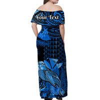 (Custom Personalised) Hawaii Monk Seal Off Shoulder Long Dress Kakau With Kanaka Blue LT14 - Polynesian Pride