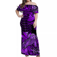 (Custom Personalised) Hawaii Monk Seal Off Shoulder Long Dress Kakau With Kanaka Purple LT14 Women Purple - Polynesian Pride