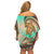 Hawaii Off Shoulder Short Dress Polynesian Shark And Sea Turtle Dreamy Turquoise Artsy LT14 - Polynesian Pride