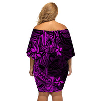 Polynesian Off Shoulder Short Dress Pink Hawaiian Tribal Hammerhead Shark LT14 - Polynesian Pride