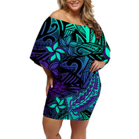 Polynesian Off Shoulder Short Dress Purple Paradise Hawaiian Tribal Hammerhead Shark LT14 Women Purple - Polynesian Pride