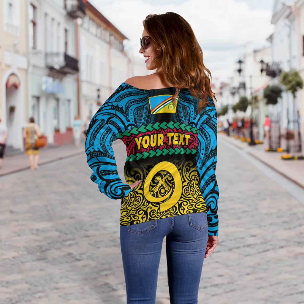 (Custom Personalised) Torba Province Off Shoulder Sweater Vanuatu Pig Tusk Polynesian Flag Style LT14 - Polynesian Pride