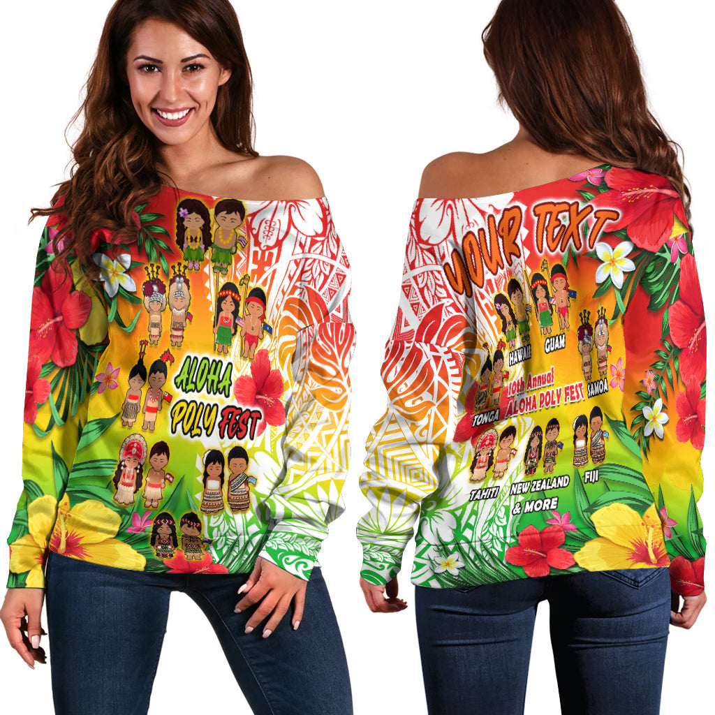 (Custom Personalised) Aloha Poly Fest Off Shoulder Sweater Polynesian Pattern With Tropical Flowers LT14 Women Reggae - Polynesian Pride