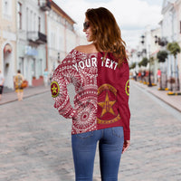 (Custom Personalised) Tonga Eua High School Off Shoulder Sweater Tongan Ngatu Pattern LT14 - Polynesian Pride