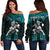 (Custom Personalised) Hawaii Off Shoulder Sweater Hawaiian Warrior With Weapon Polynesian Ver.02 LT14 Women Turquoise - Polynesian Pride