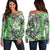 (Custom Personalised) Hawaii Off Shoulder Sweater Tribal Plumeria With Polynesian Turtle Ver.01 LT14 Women Green - Polynesian Pride