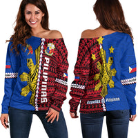 Philippines Off Shoulder Sweater Pilipinas Sun Mix Polynesian Pattern LT14 Women Red - Polynesian Pride