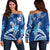 (Custom Personalised) Hawaii Flowers Wave Off Shoulder Sweater Kanaka Maoli Blue Polynesian LT13 Women Blue - Polynesian Pride