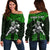 (Custom Personalised) Hawaii Off Shoulder Sweater Hawaiian Warrior With Weapon Polynesian Ver.03 LT14 Women Green - Polynesian Pride