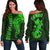 (Custom Personalised) Hawaii Off Shoulder Sweater Kakau Kanaka Maoli Combine Polynesian Shark Ver.02 LT14 Women Green - Polynesian Pride