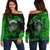Hawaii Off Shoulder Sweater Kakau Warrior Helmet Gradient Green Polynesian LT14 Women Green - Polynesian Pride