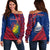 (Custom Personalised) F.A.S.T Samoa Off Shoulder Sweater Samoan Coat Of Arms Polynesian Pattern LT14 Women Blue - Polynesian Pride