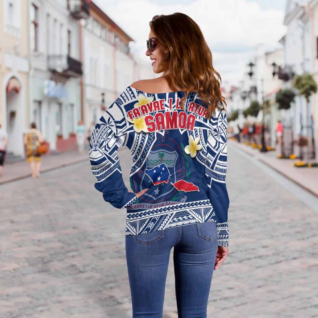 Samoa Off Shoulder Sweater Samoan Plumeria Flowers Mix Polynesian Pattern LT14 - Polynesian Pride