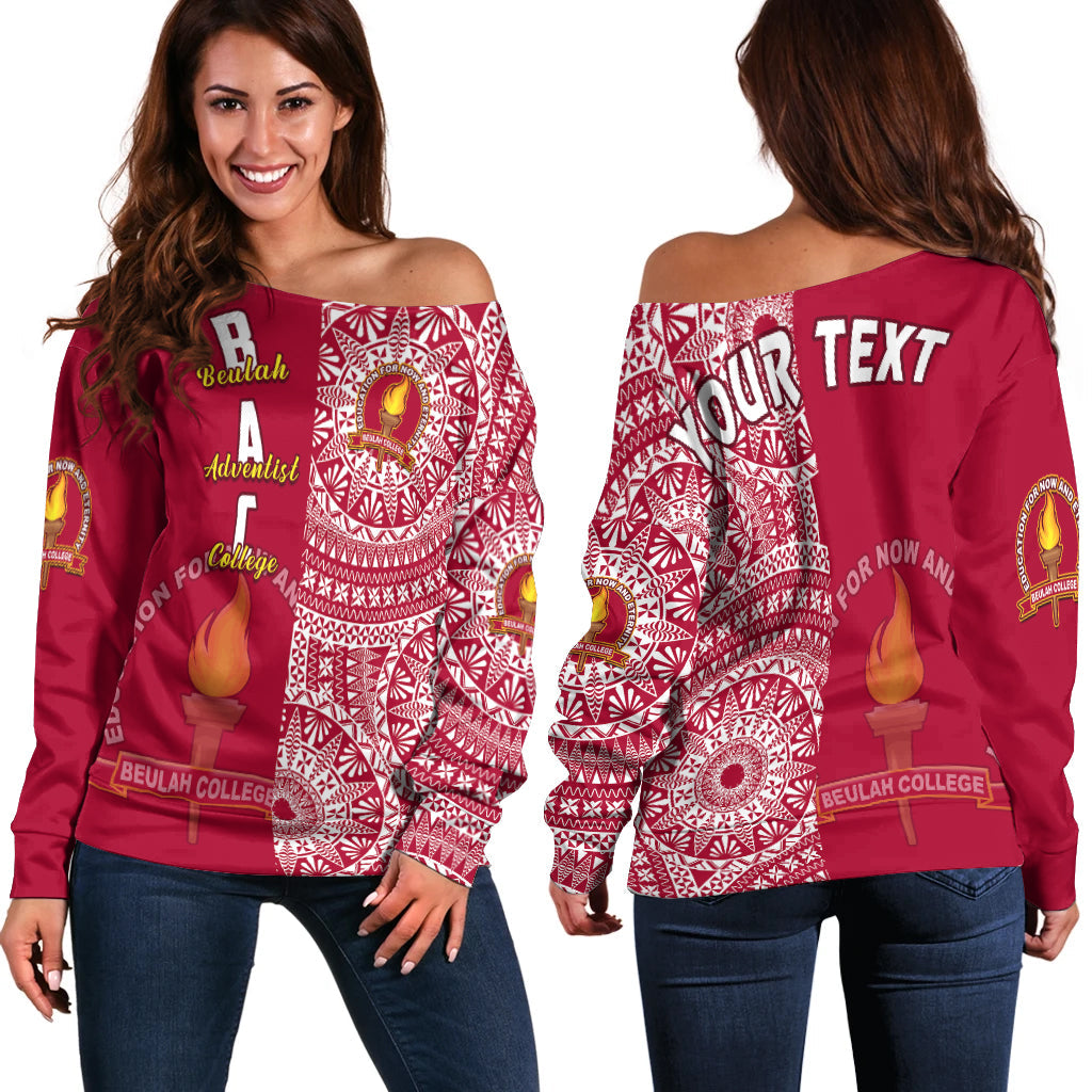 (Custom Personalised) Beulah Tonga College Off Shoulder Sweater Tongan Ngatu Pattern LT14 Women Maroon - Polynesian Pride