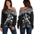 (Custom Personalised) Hawaii Off Shoulder Sweater Hawaiian Warrior With Weapon Polynesian Ver.01 LT14 Women Black - Polynesian Pride