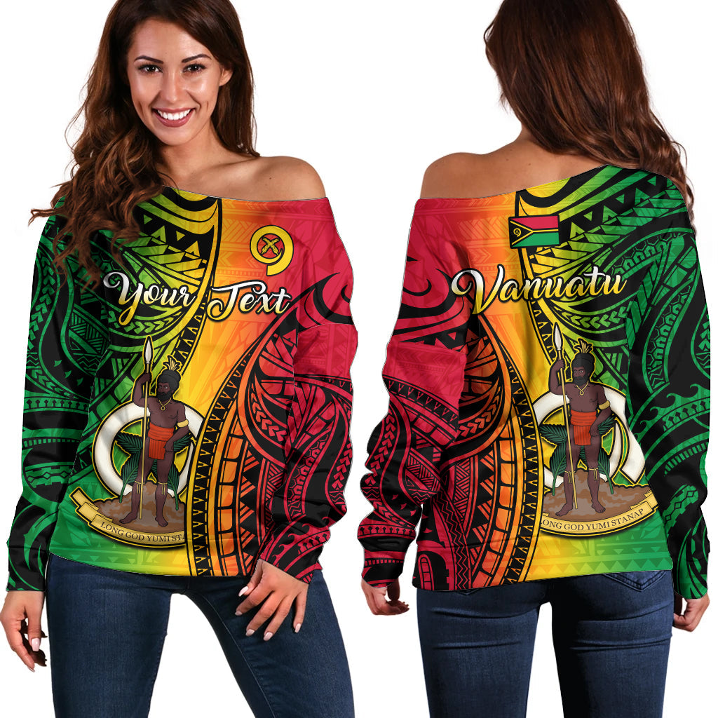 (Custom Personalised) Vanuatu Hoodie Off Shoulder Sweater Luganville Polynesian Reggae Coat Of Arms LT14 Women Reggae - Polynesian Pride