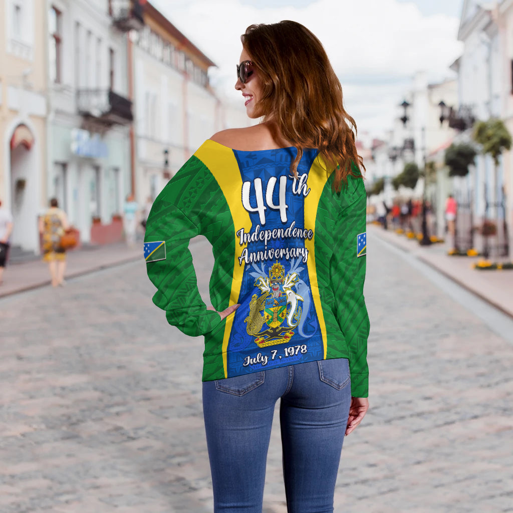 (Custom Personalised) Solomon Islands Day Off Shoulder Sweater 44 Years Independence Anniversary LT13 - Polynesian Pride