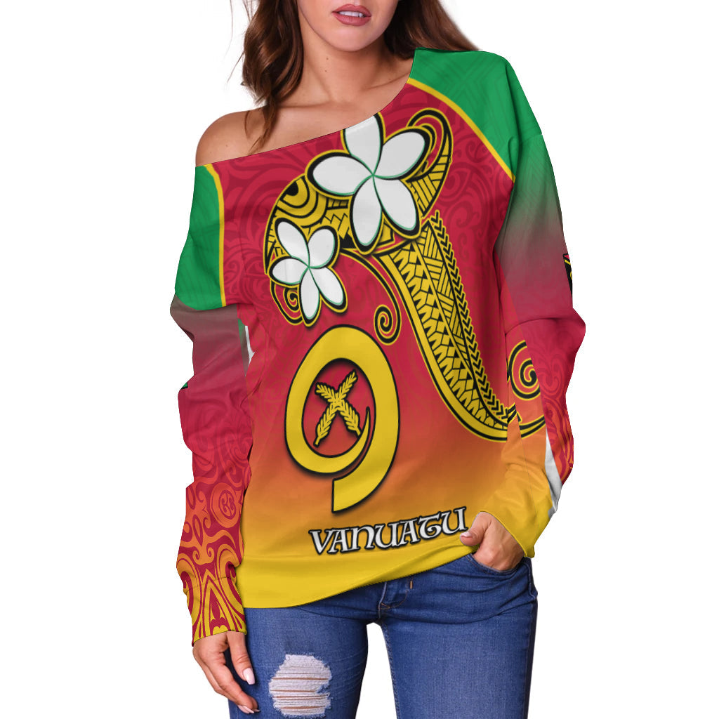 Vanuatu Novelty Off Shoulder Sweater Frangipani Tropical Spa Flower LT13 - Polynesian Pride