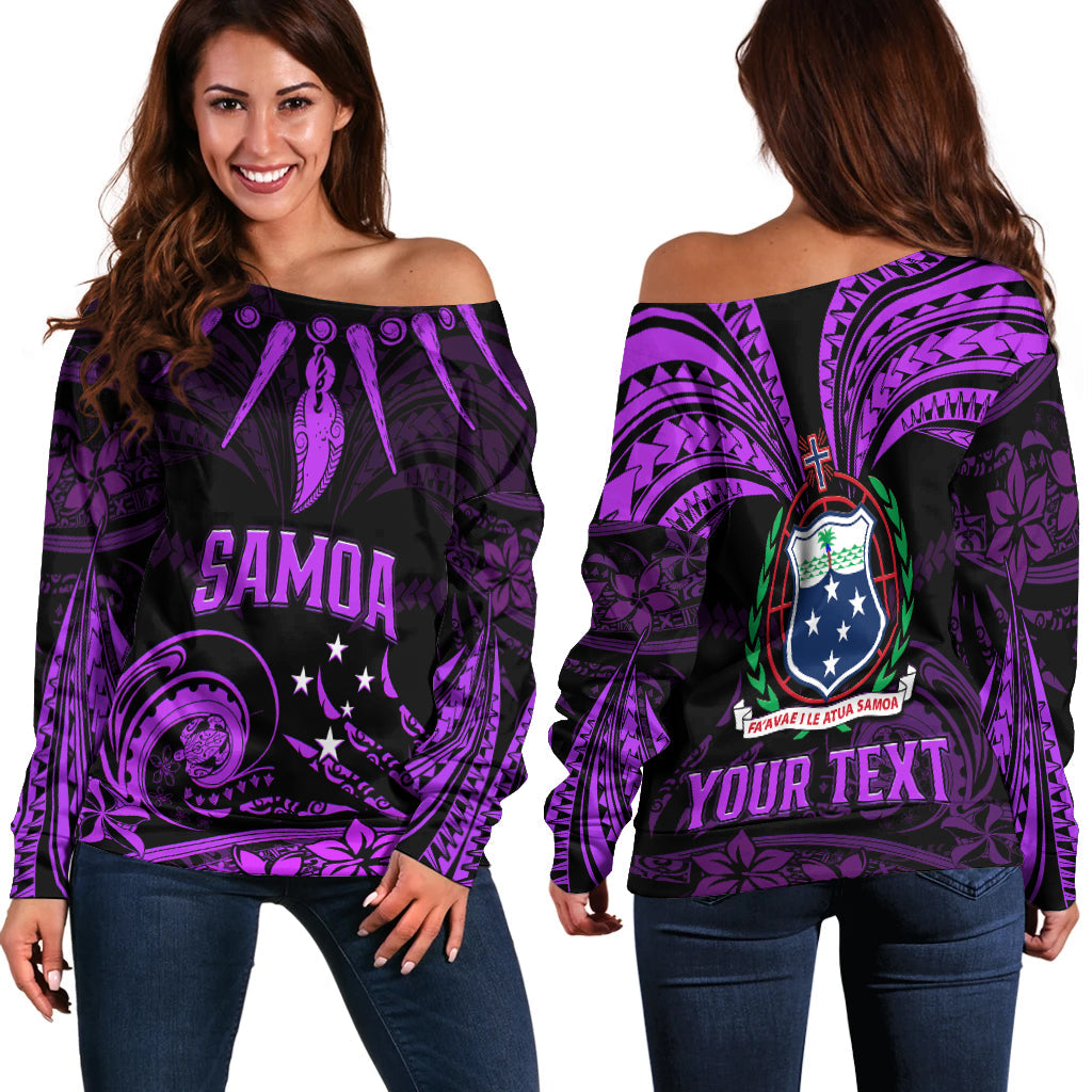 (Custom Personalised) Samoa Tatau Off Shoulder Sweater Purple Polynesian Ula Nifo LT13 Women Purple - Polynesian Pride