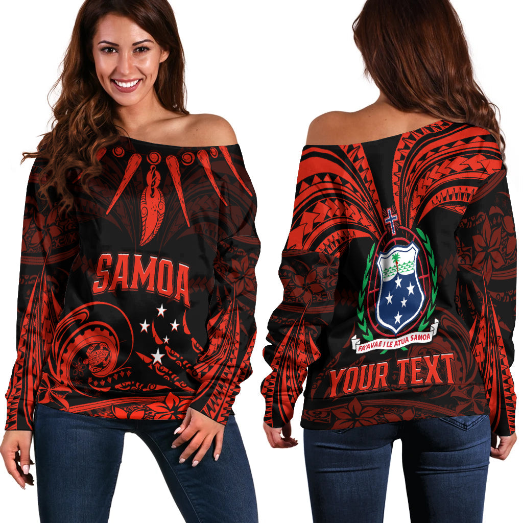 (Custom Personalised) Samoa Tatau Off Shoulder Sweater Red Polynesian Ula Nifo LT13 Women Red - Polynesian Pride