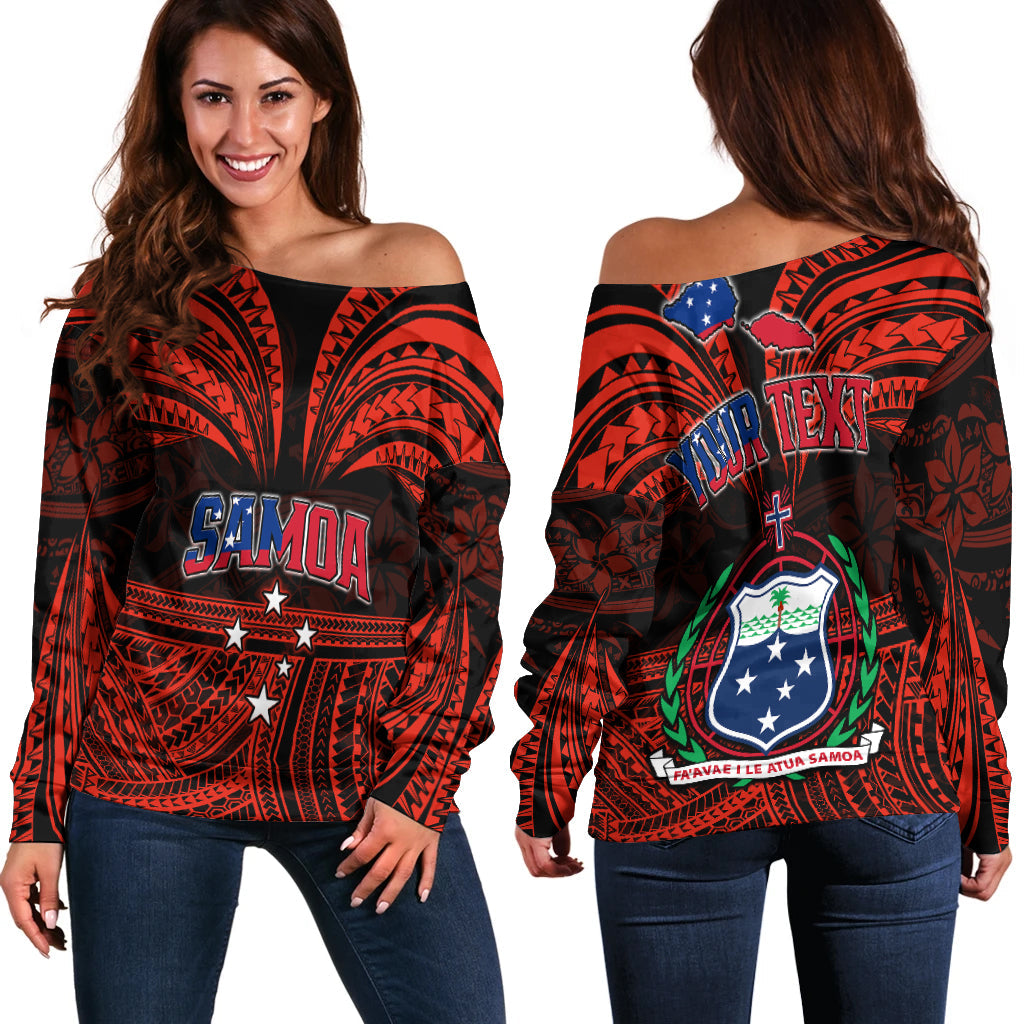 (Custom Personalised) Samoa Tatau Off Shoulder Sweater Red Polynesian Proud Samoan LT13 Women Red - Polynesian Pride