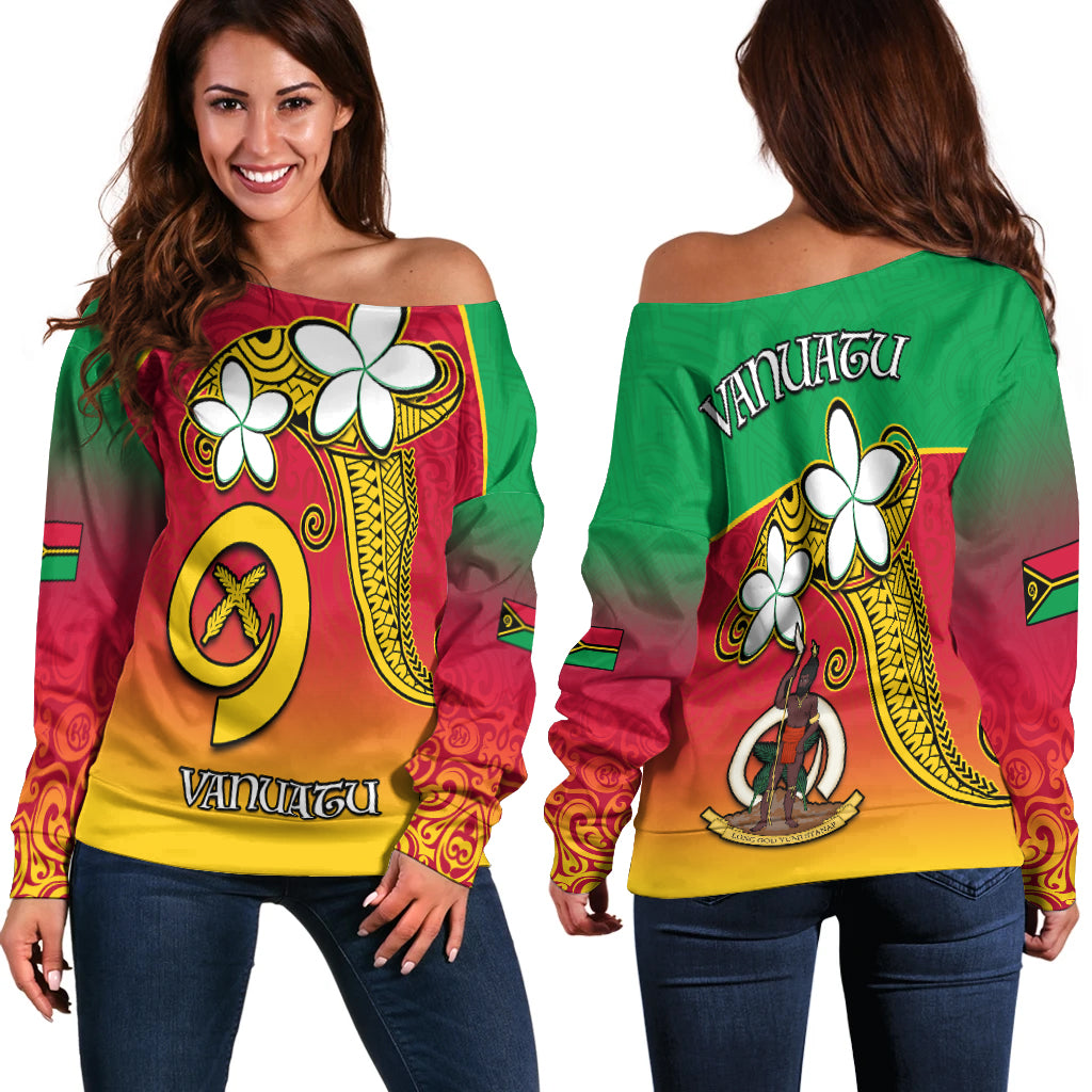 Vanuatu Novelty Off Shoulder Sweater Frangipani Tropical Spa Flower LT13 Women Red - Polynesian Pride